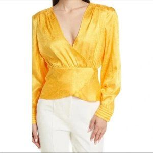 Ronny Kobo Yellow/Gold Satin Long Sleeve Lorie Top Size Small